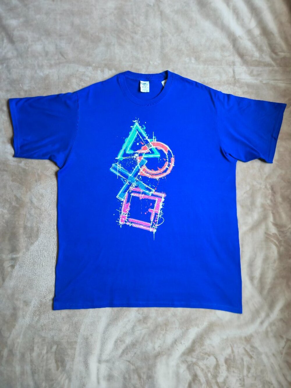 NWOT PlayStation Controller Button Splatter Graphic T-Shirt Royal Blue Men's 2XL